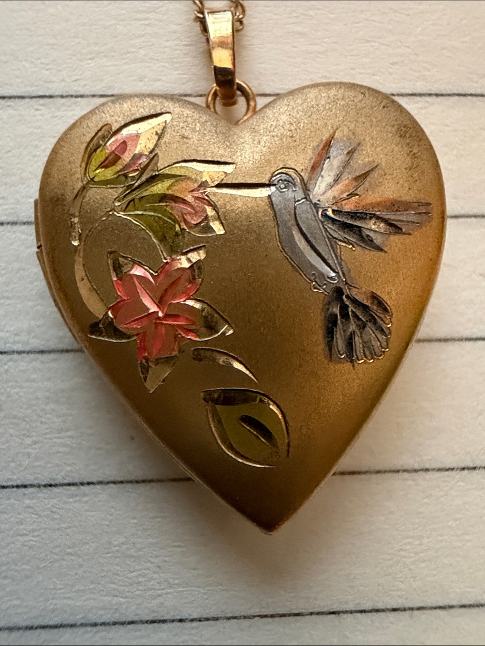 Black Hills Gold Heart Hummingbird Locket Pendant - 14k Gold Filled